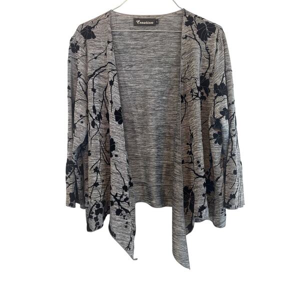 Creation Black and Gray Floral Cardigan Womens Size Large L - Picture 1 of 5